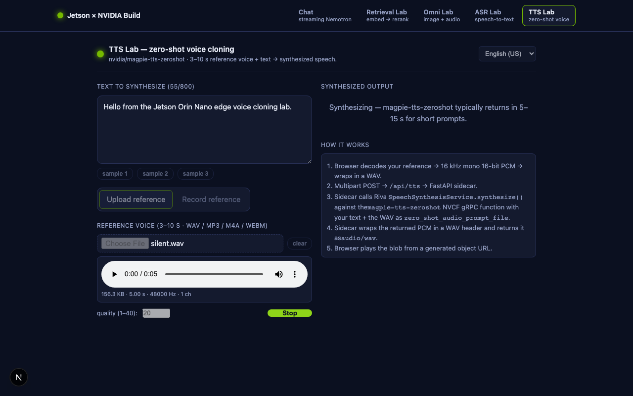 Next.js TTS Lab UI with Zero-Shot Voice Synthesis